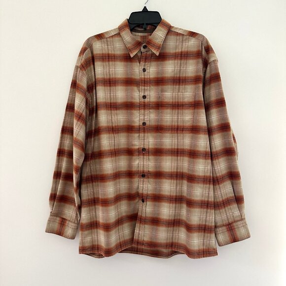 Toad & Co Mens Orange Plaid Flannel Button Up Shirt Size Medium Outdoor Pocket - Picture 1 of 9